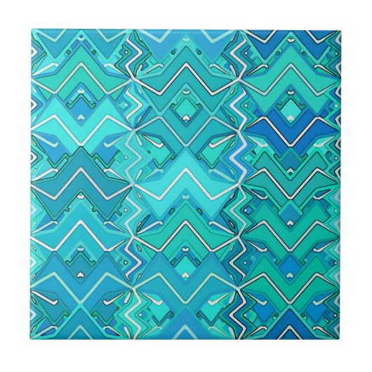 Tribal Batik in Turquoise, Aqua en Blauwgroen Tegeltje (Voorkant)