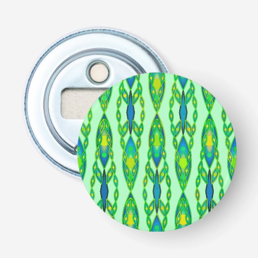 Tribal Batik - Mint, Emerald Green en Blue Button Flesopener (Voorkant)