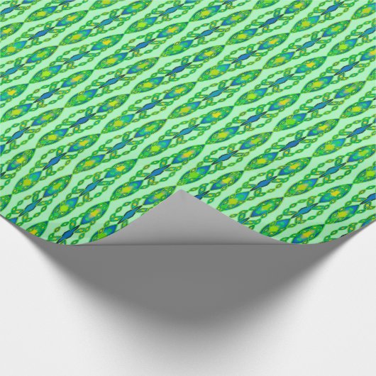 Tribal Batik - Mint, Emerald Green en Blue Cadeaupapier (Hoek)