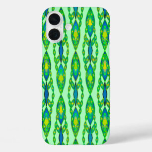 Tribal Batik - Mint, Emerald Green en Blue iPhone 16 Plus Hoesje