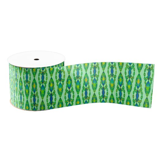 Tribal Batik - Mint, Emerald Green en Blue Grosgrain Lint (Spoel)