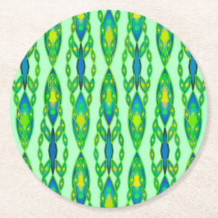 Tribal Batik - Mint, Emerald Green en Blue Ronde Kartonnen Onderzetter