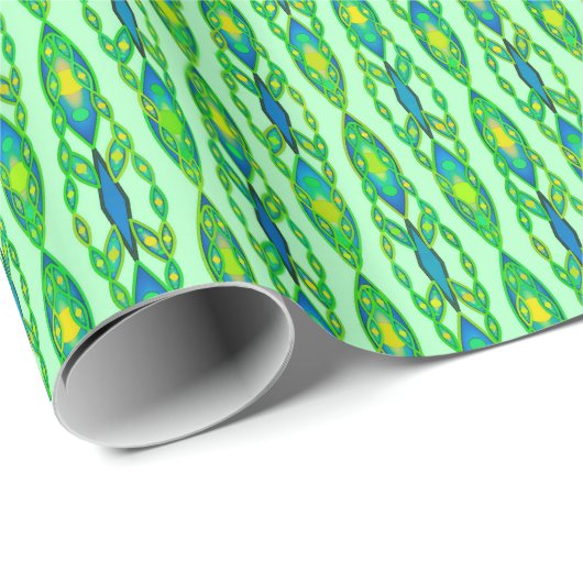 Tribal Batik - Mint, Smaragdgroen en Blauw Cadeaupapier (Rol Hoek)