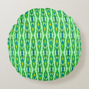Tribal Batik - Mint, Smaragdgroen en Blauw Rond Kussen
