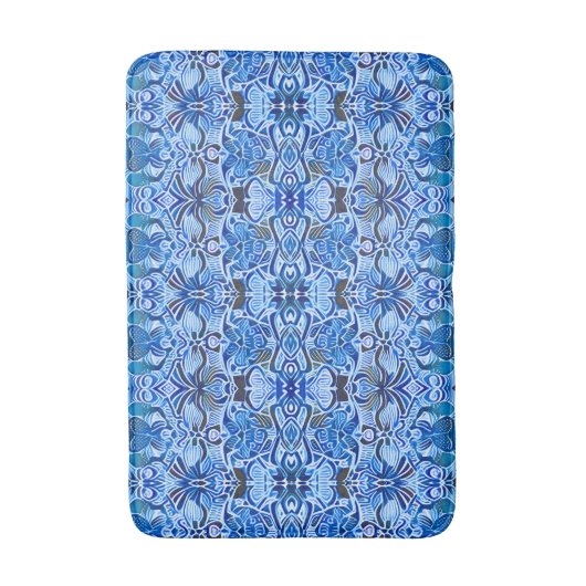 Tribal Batik Patroon in Indigo Blauw en Wit Badmat (Voorkant Verticaal)