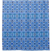 Tribal Batik Patroon in Indigo Blauw en Wit Douchegordijn (Voorkant)