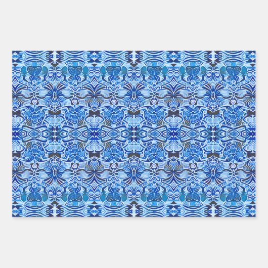 Tribal Batik Patroon in Indigo Blauw en Wit Inpakpapier Vel (Voorkant 3)