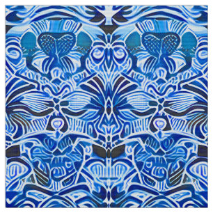Tribal Batik Patroon in Indigo Blauw en Wit Stof