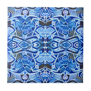Tribal Batik Patroon in Indigo Blauw en Wit Tegeltje