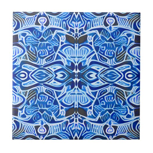 Tribal Batik Patroon in Indigo Blauw en Wit Tegeltje (Voorkant)