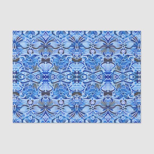 Tribal Batik Patroon in Indigo Blauw en Wit Tissuepapier (Voorkant)