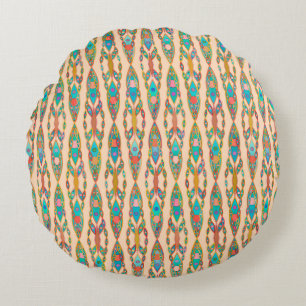 Tribal Batik - Perzik Roze en Turquoise Rond Kussen