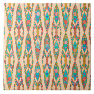 Tribal Batik - Perzikroze en Turquoise Tegeltje