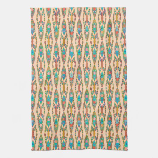 Tribal Batik - Perzikroze en Turquoise Theedoek (Verticaal)