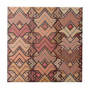 Tribal Batik Print, bruin, roest en aardtoonen Tegeltje