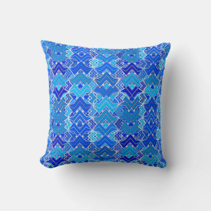 Tribal Batik Print, Cobalt en Cerulean Blue Kussen