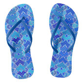 Tribal Batik Print, Cobalt en Cerulean Blue Teenslippers (Voetbed)