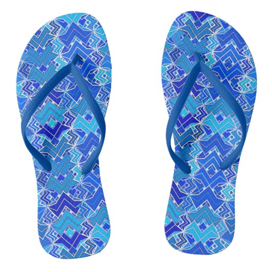 Tribal Batik Print, Cobalt en Cerulean Blue Teenslippers (Voetbed)