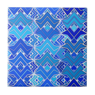 Tribal Batik Print, Cobalt en Cerulean Blue Tegeltje