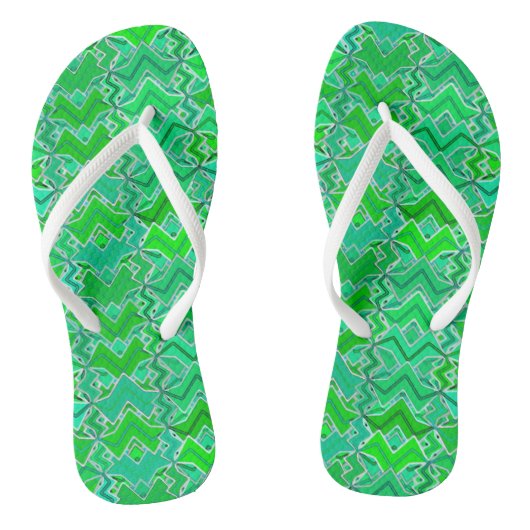 Tribal Batik Print, Jade Green en Lime Green Teenslippers (Voetbed)