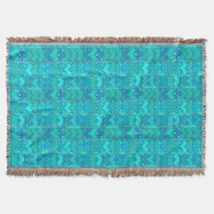 Tribal Batik Print, Turquoise, Aqua en Seafoam Deken