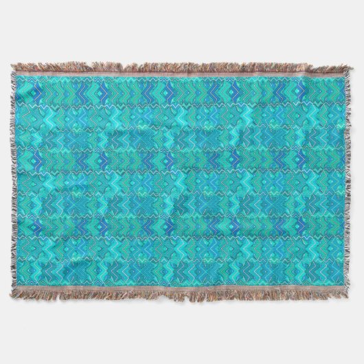 Tribal Batik Print, Turquoise, Aqua en Seafoam Deken (Voorkant)