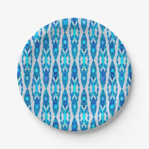 Tribal Batik - Sapphire Blue en Silver Grey Papieren Bordje