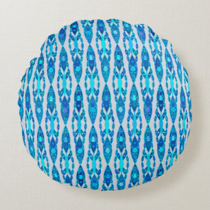 Tribal Batik - Sapphire Blue en Silver Grey Rond Kussen