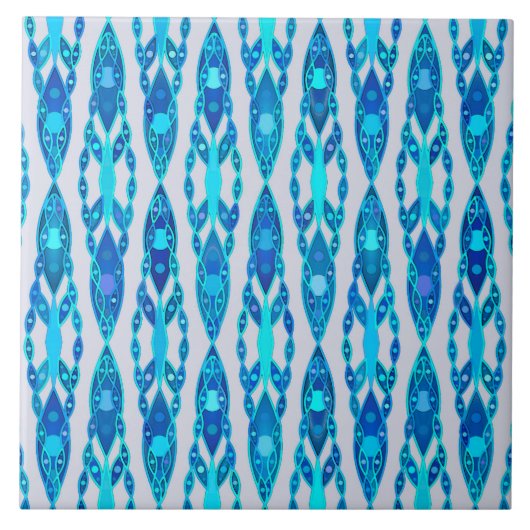Tribal Batik - Sapphire Blue en Silver Grey Tegeltje (Voorkant)