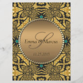 Tribal Batik Style Gold Black Blauwgroen WeddenMen Menu (Achterkant)