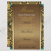 Tribal Batik Style Gold Black Blauwgroen WeddenMen Menu (Voorkant / Achterkant)