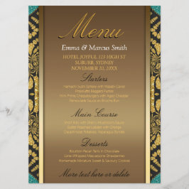 Tribal Batik Style Gold Black Blauwgroen WeddenMen Menu