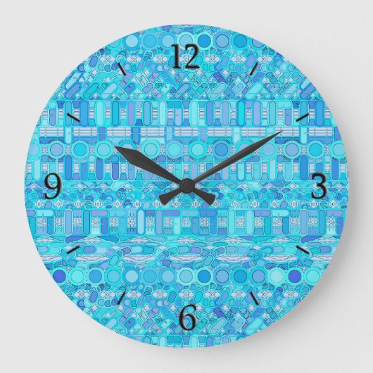 Tribal Batik - tinten blauw Grote Klok (Voorkant)