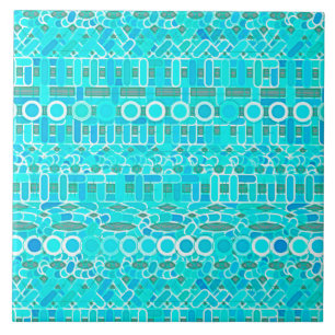 Tribal Batik - turquoise, aqua en grijs Tegeltje