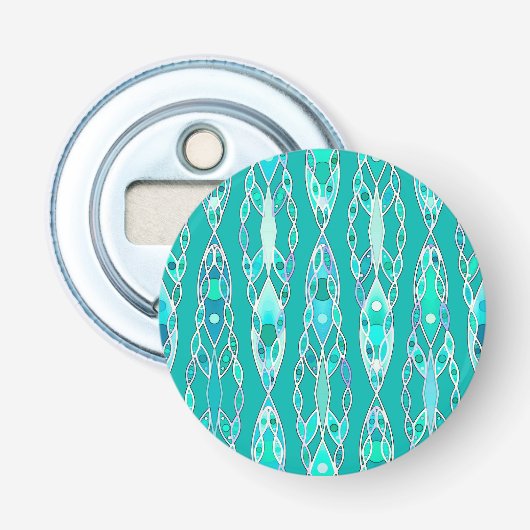 Tribal Batik - Turquoise en Aquamarine Button Flesopener (Voorkant)