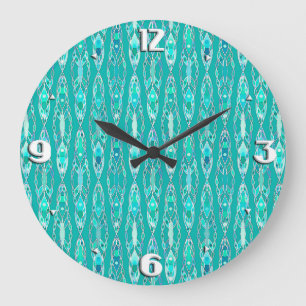 Tribal Batik - Turquoise en Aquamarine Grote Klok