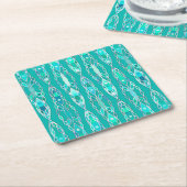 Tribal Batik - Turquoise en Aquamarine Kartonnen Onderzetters (Schuin)