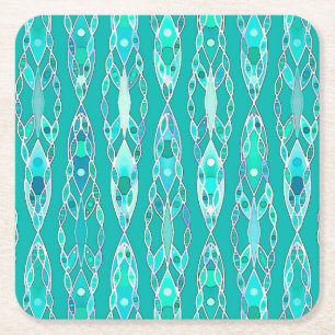 Tribal Batik - Turquoise en Aquamarine Kartonnen Onderzetters