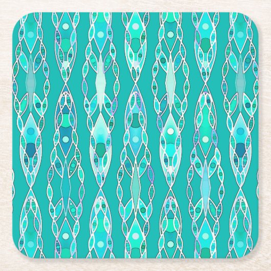 Tribal Batik - Turquoise en Aquamarine Kartonnen Onderzetters (Voorkant)