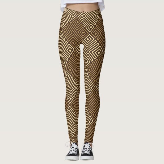 Tribal Beige Bruin Minimal Patroon Leggings (Voorkant)