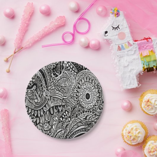 tribal black and white papieren bordje (Feest)