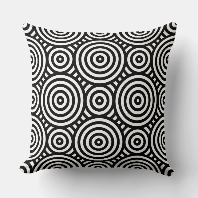 Tribal Black Circular Pattern White Kussen (Voorkant)