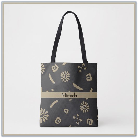 Tribal Black en Beige Native American Pattern Tote Bag