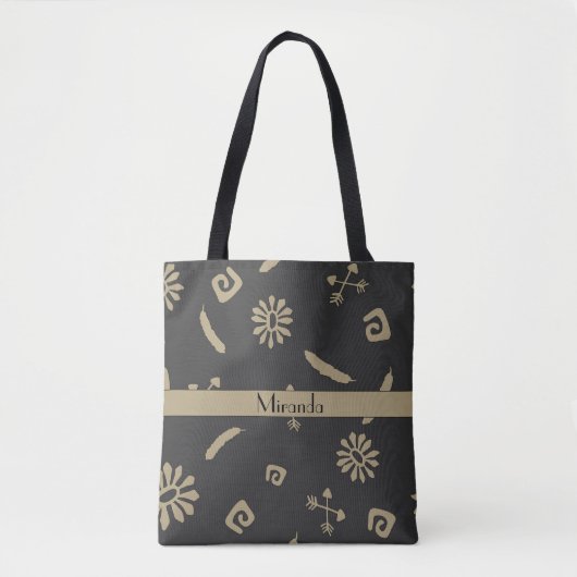 Tribal Black en Beige Native American Pattern Tote Bag (Voorkant)