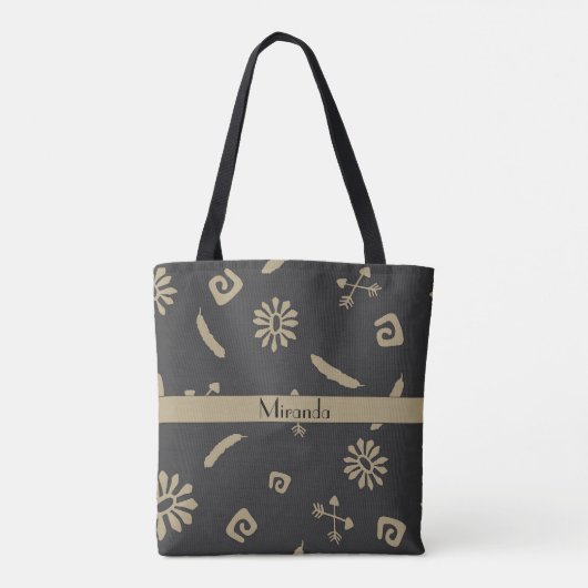 Tribal Black en Beige Native American Pattern Tote Bag (Achterkant)