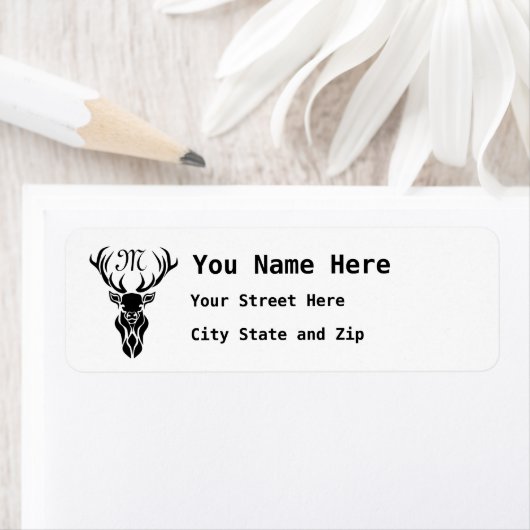Tribal Black Stag Silhouette Monogram Etiket (Insitu)