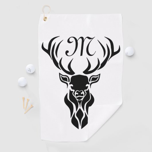 Tribal Black Stag Silhouette Monogram Golfhanddoek (Insitu)