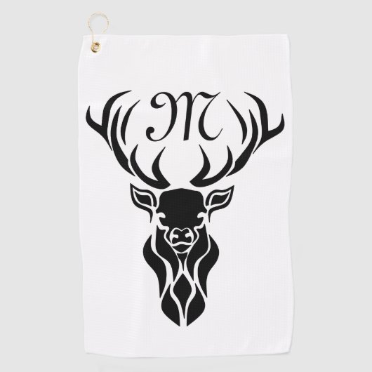 Tribal Black Stag Silhouette Monogram Golfhanddoek (Voorkant)
