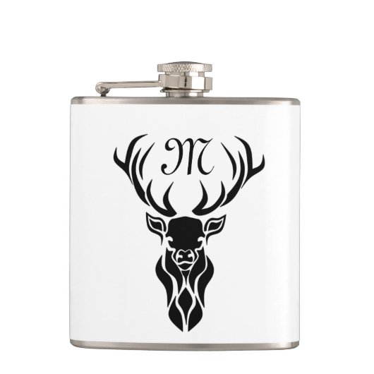 Tribal Black Stag Silhouette Monogram Heupfles (Voorkant)