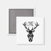Tribal Black Stag Silhouette Monogram Magneet (Voorkant / Achterkant)